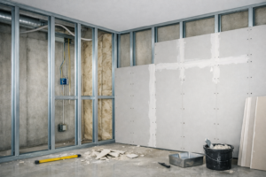 Parede de drywall em construcao